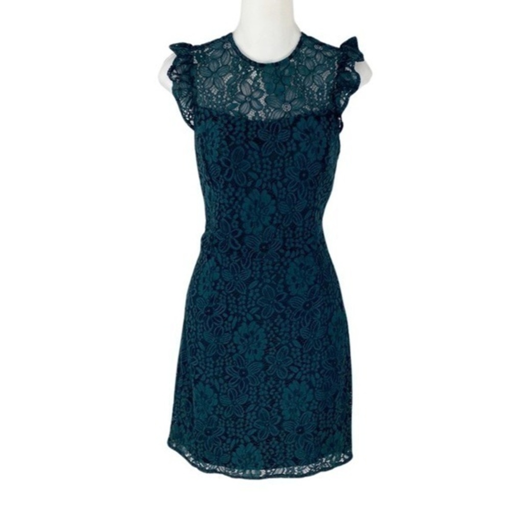 NWT SugarLips Green Black Lace Ruffle Sleeve Sheath Dress XS AA5